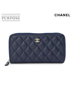 Chanel Quilted Classic Long Zip Wallet Zip Around Caviar Leather